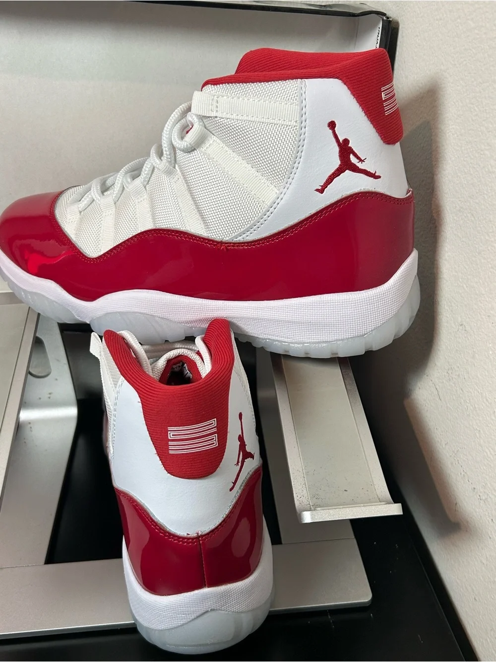 Jordan Retro High Top Sneakers in White and Red